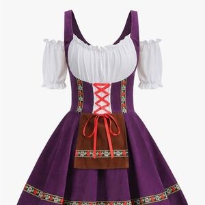 Purple and White Dirndl Dress with Red Accents